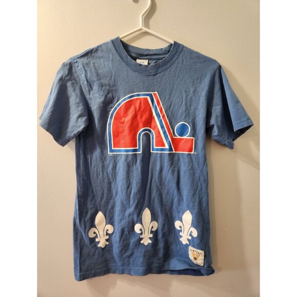 Quebec Nordiques NHL T-Shirt Bulletin Prima Cotton Small Blue Pre-Owned - Picture 1 of 9